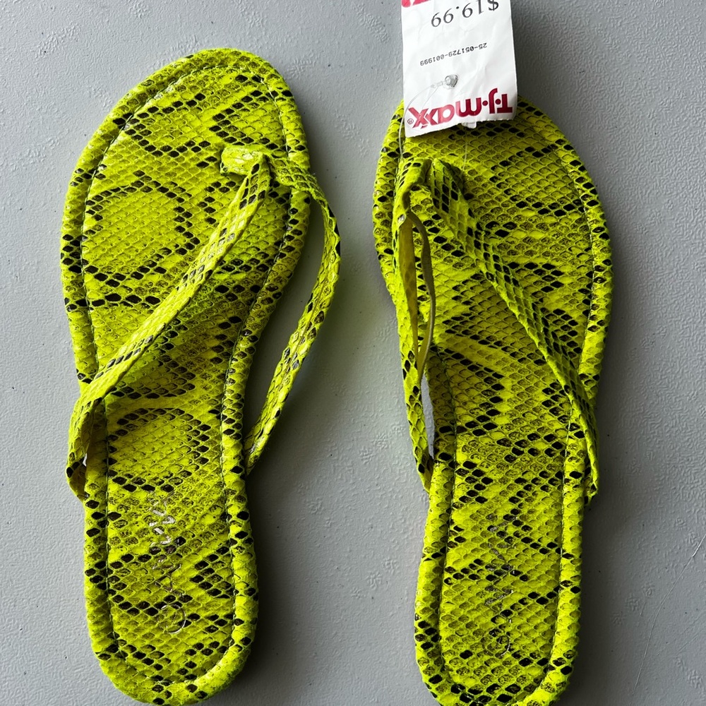 Neon Yellow Snake-Print Flip Flop Sandals